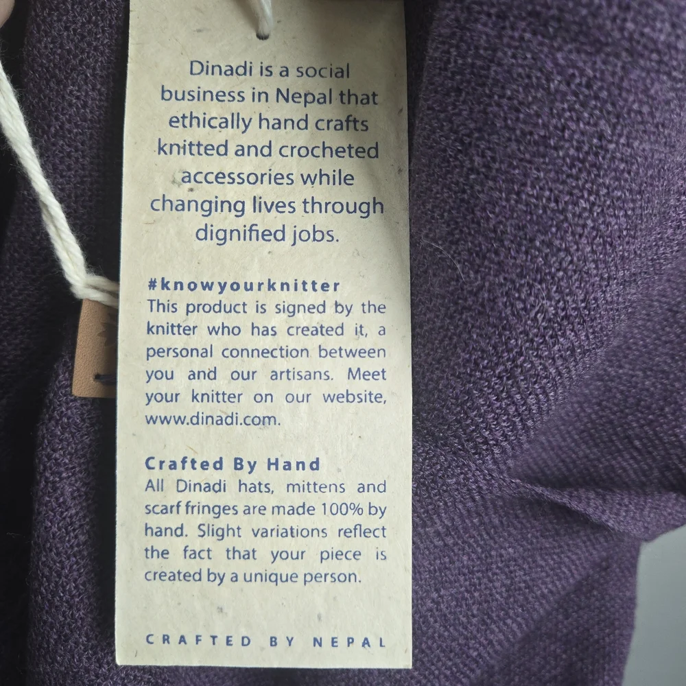 NWT Dinadi Ida Scarf Royal Purple Wool Fringe Handcrafted